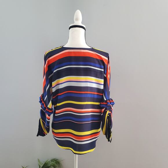 Halogen Striped Color Block Tie Sleeve Blouse Top Size S - Picture 2 of 7
